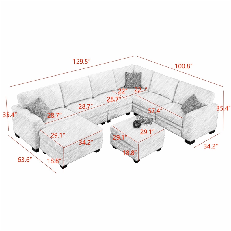 8 PCS Corduroy Flexible Combination Sectional Sofa Olive