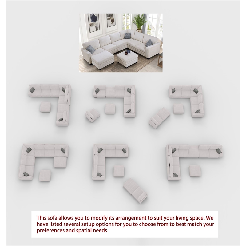 8 PCS Corduroy Flexible Combination Sectional Sofa Cream