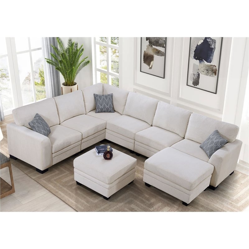 8 PCS Corduroy Flexible Combination Sectional Sofa Cream