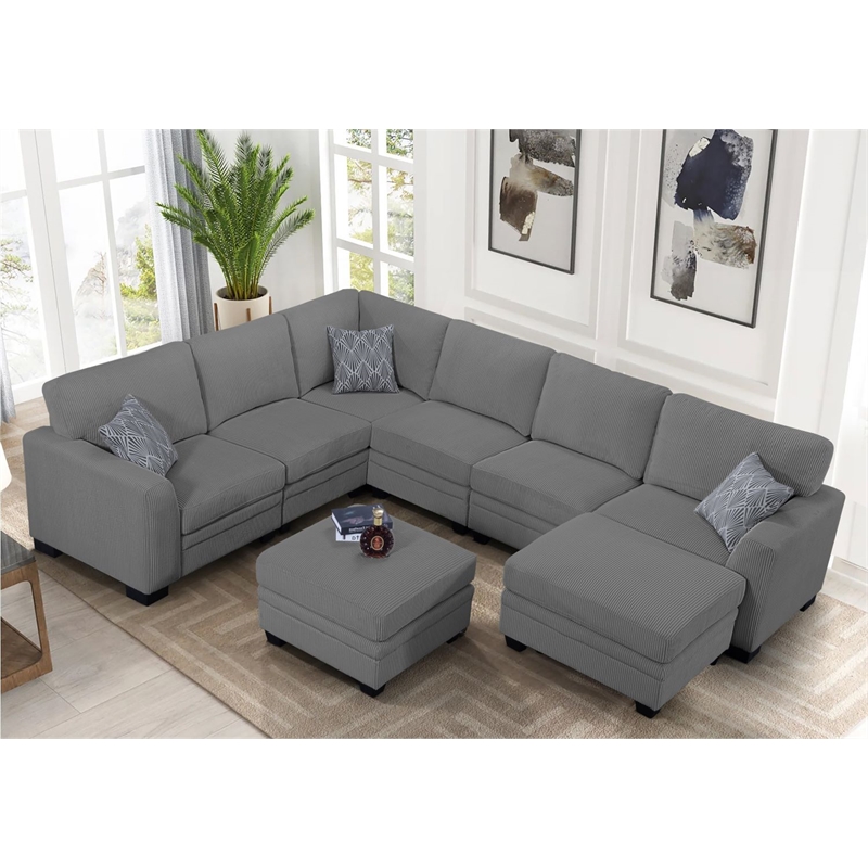 8 PCS Corduroy Flexible Combination Sectional Sofa Dark Grey