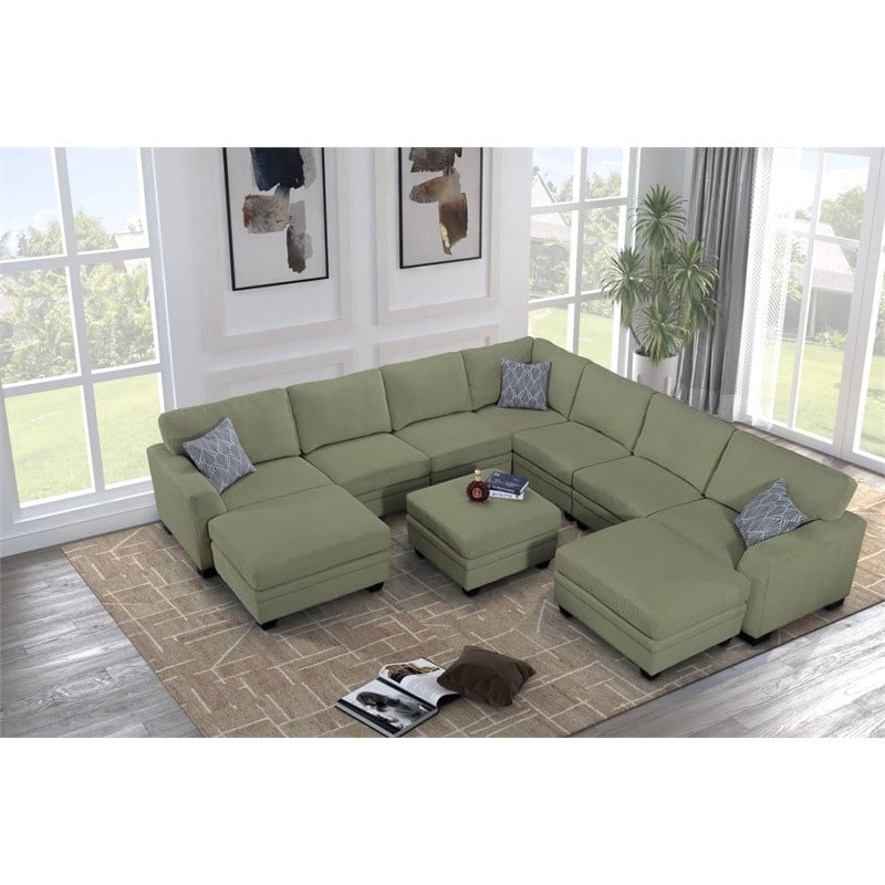 10 PCS Corduroy Flexible Combination Sectional Sofa Olive