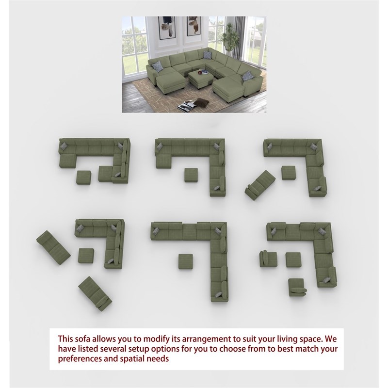 10 PCS Corduroy Flexible Combination Sectional Sofa Olive