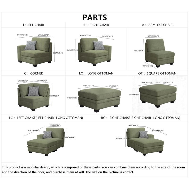 10 PCS Corduroy Flexible Combination Sectional Sofa Olive