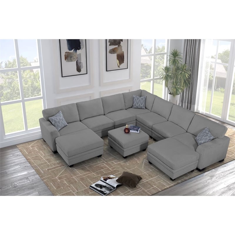 10 PCS Corduroy Flexible Combination Sectional Sofa Dark Grey