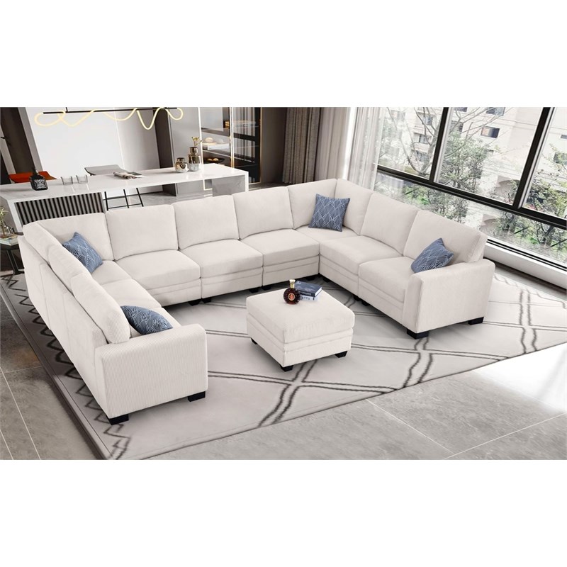 10 PCS Corduroy Flexible Combination Sectional Sofa Cream