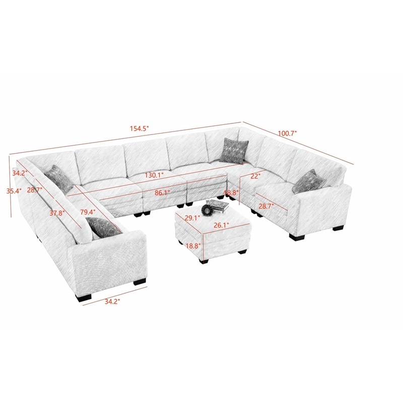 10 PCS Corduroy Flexible Combination Sectional Sofa Cream