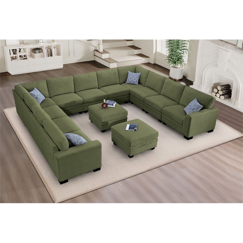 13 PCS Corduroy Flexible Combination Sectional Sofa Olive