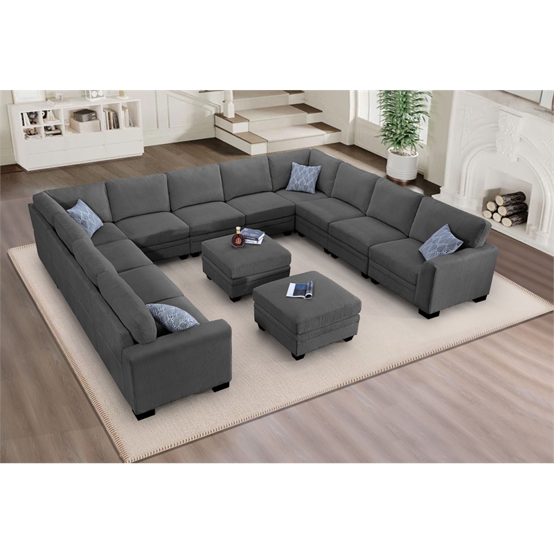 13 PCS Corduroy Flexible Combination Sectional Sofa Dark Grey