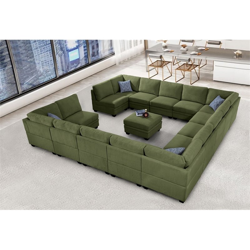 16 PCS Corduroy Flexible Combination Sectional Sofa Olive