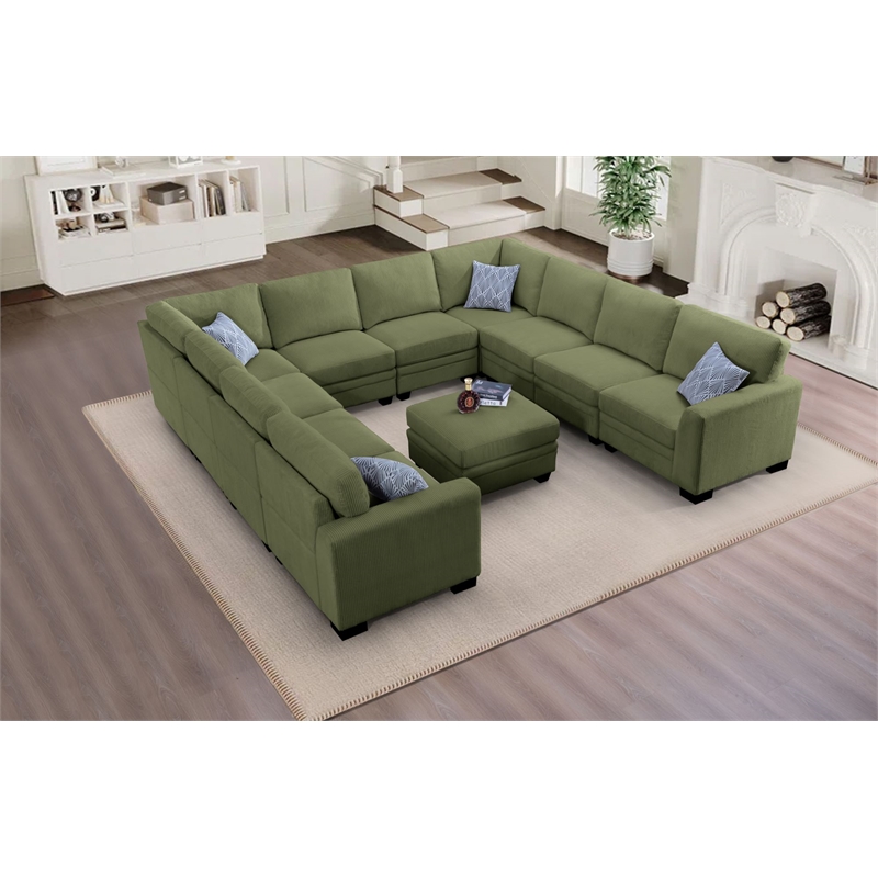 11 PCS Corduroy Flexible Combination Sectional Sofa Olive