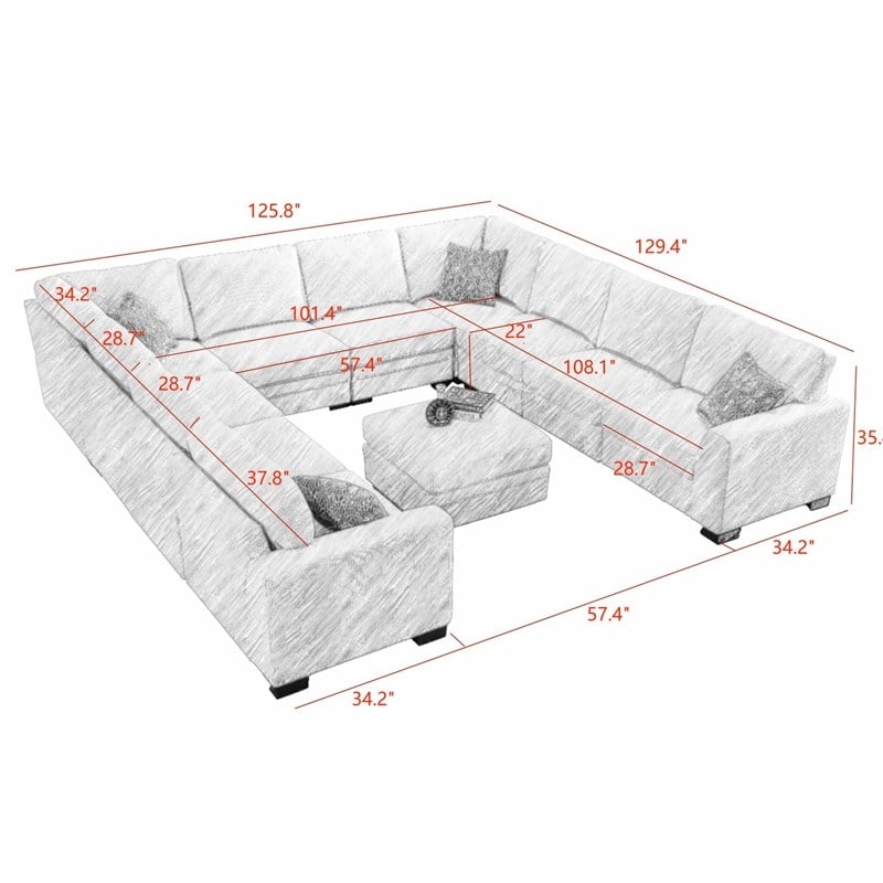 11 PCS Corduroy Flexible Combination Sectional Sofa Dark Grey