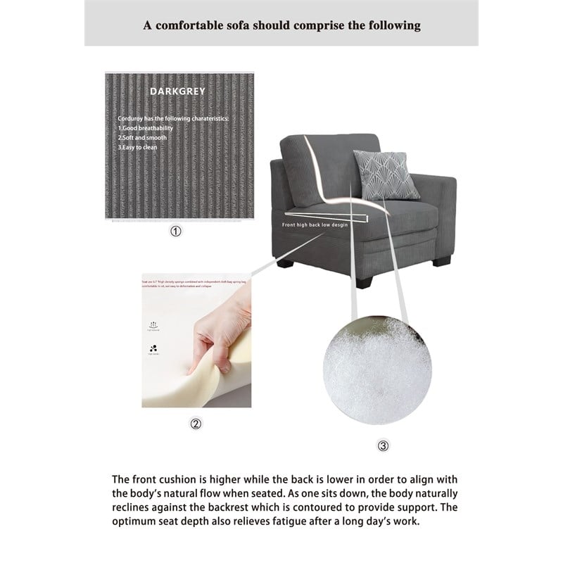 11 PCS Corduroy Flexible Combination Sectional Sofa Dark Grey