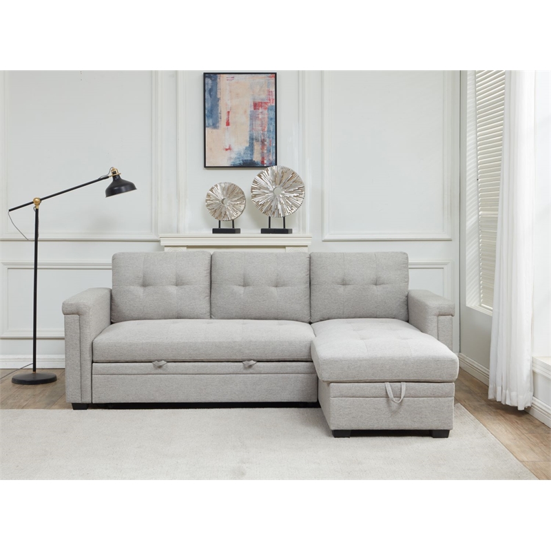 Storage Reversible Conversible Sectional Sofa Sleeper Gray