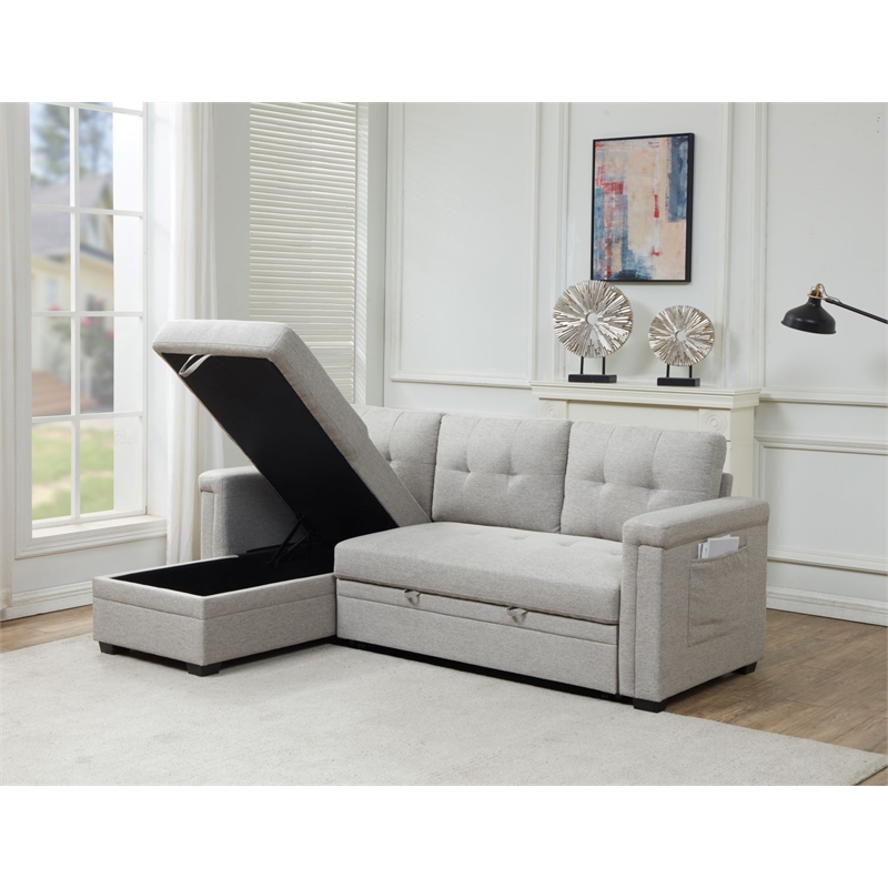 Storage Reversible Conversible Sectional Sofa Sleeper Gray