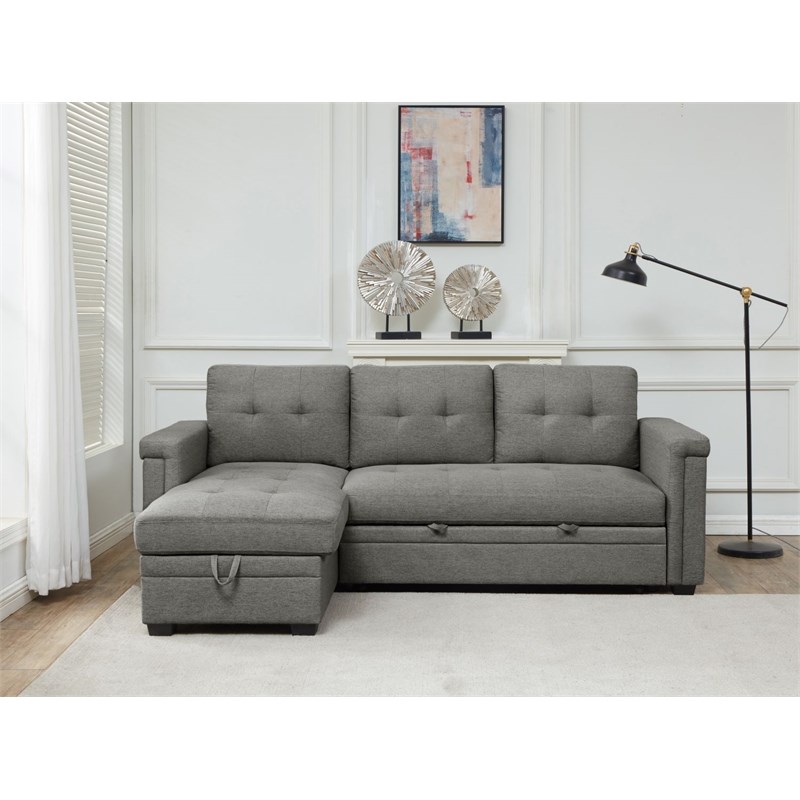 Storage Reversible Conversible Sectional Sofa Sleeper Dark Gray