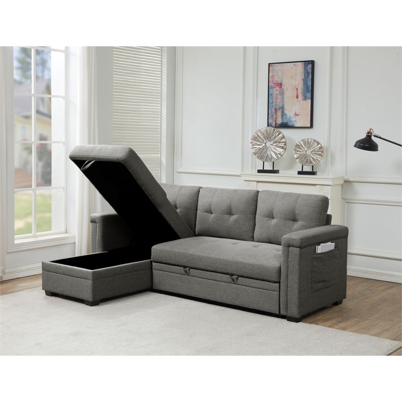 Storage Reversible Conversible Sectional Sofa Sleeper Dark Gray