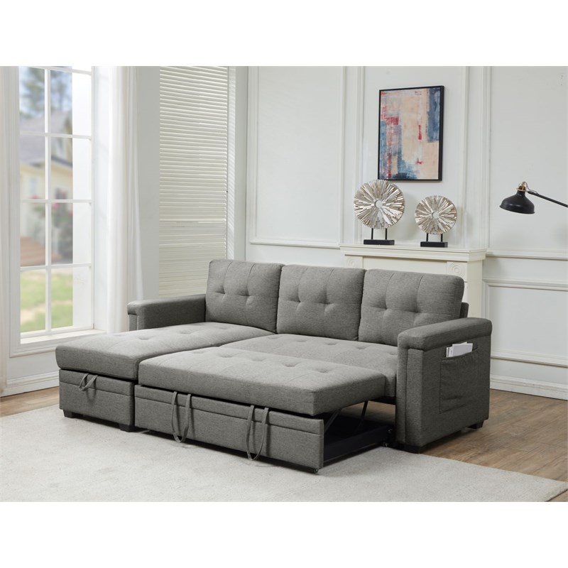 Storage Reversible Conversible Sectional Sofa Sleeper Dark Gray