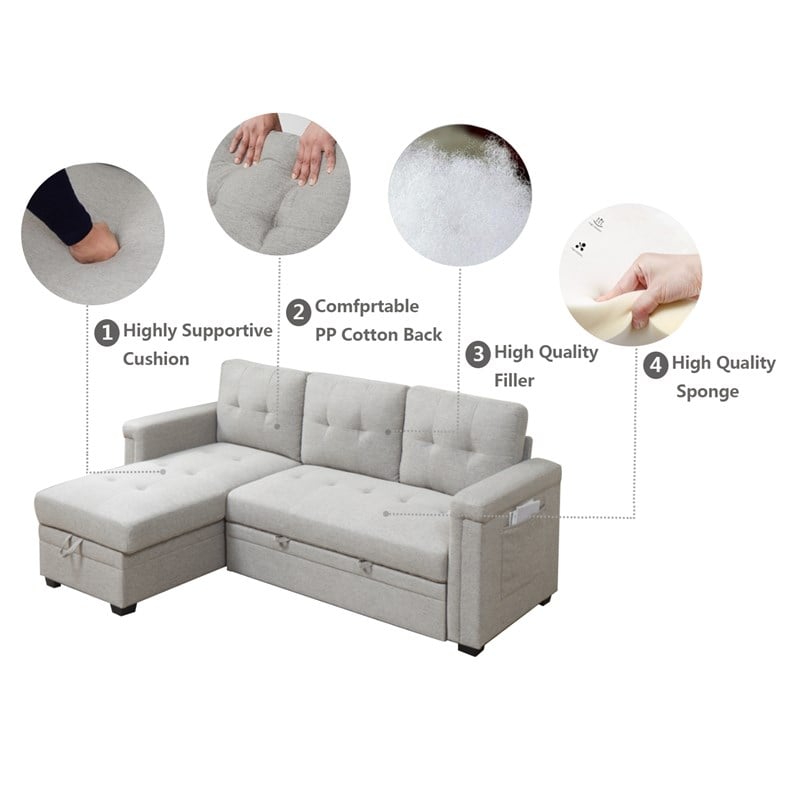 Storage Reversible Conversible Sectional Sofa Sleeper Dark Gray