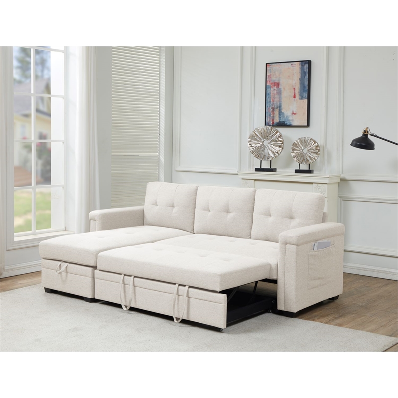 Storage Reversible Conversible Sectional Sofa Sleeper Cream