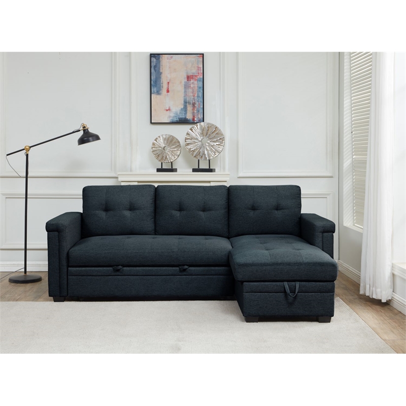 Storage Reversible Conversible Sectional Sofa Sleeper Charcoal