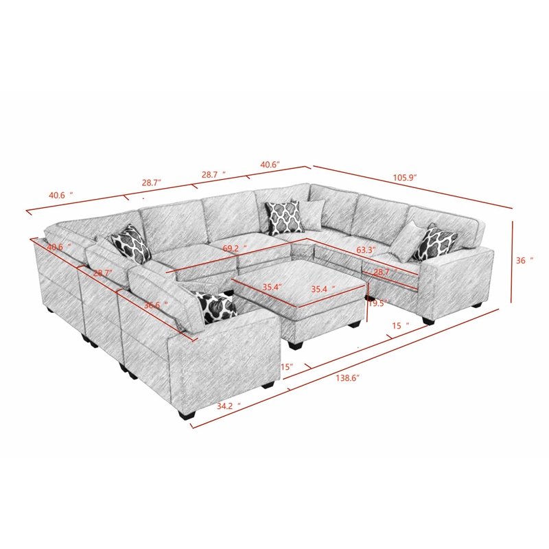 Fabric Flexible Combination Module Reversible Sectional Sofa Dark Grey