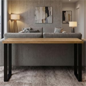 Casartis Living Mango 70&quot Transitional Solid Wood Console Table in Sawn Farmhouse Natural & Black