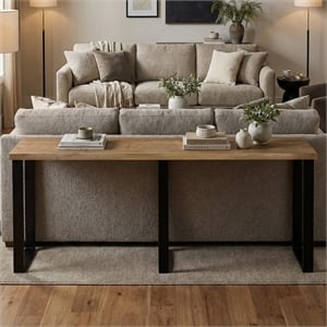 Casartis Living 90&quot Transitional Mango Wood Console Table in Farmhouse Natural/Black