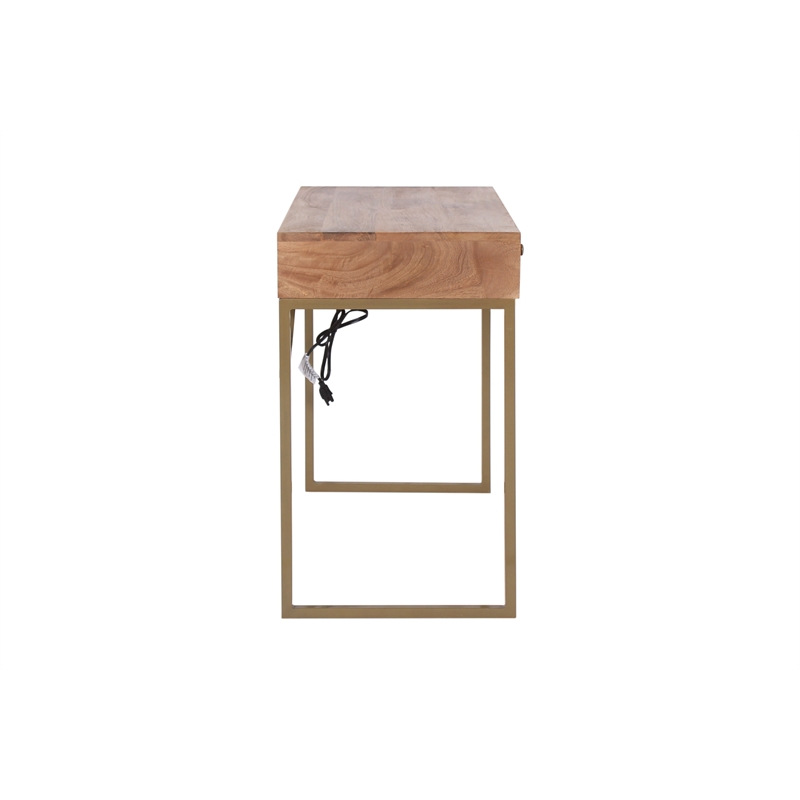 Casartis Living Mid-Century Wood and Metal Writing Desk in Brown/Gold
