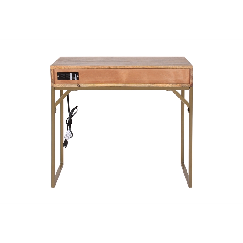 Casartis Living Mid-Century Wood and Metal Writing Desk in Brown/Gold