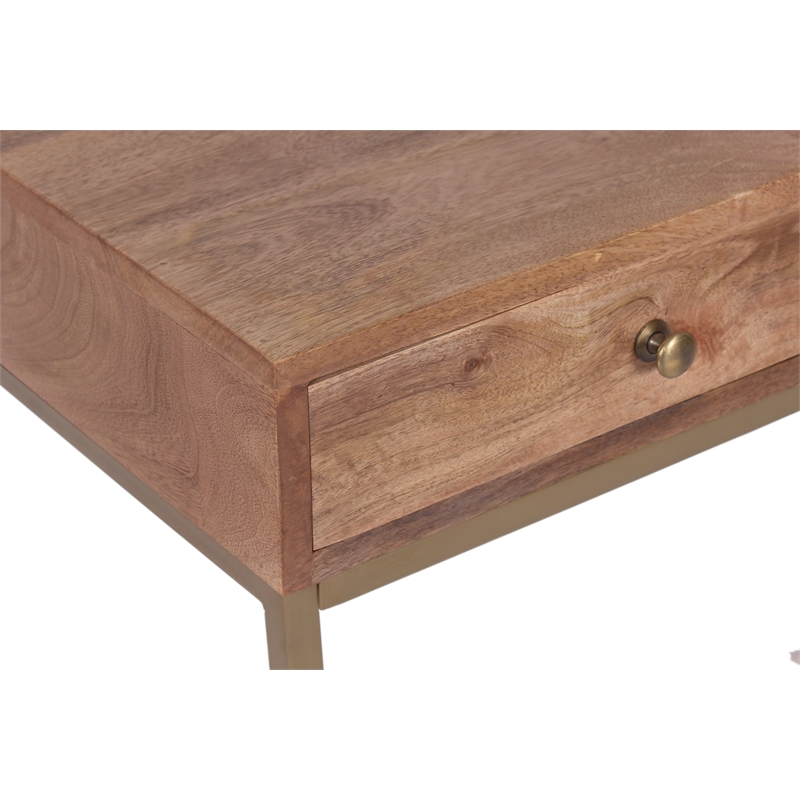 Casartis Living Mid-Century Wood and Metal Writing Desk in Brown/Gold