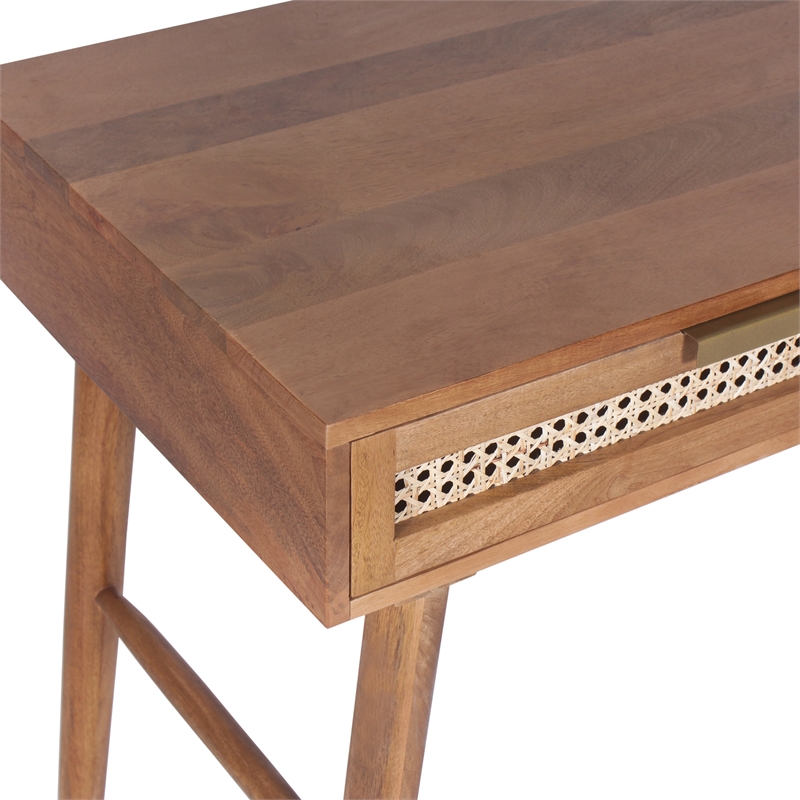 Casartis Living Ella Cane Solid Wood Desk w/ Built-in-Outlet in Brown
