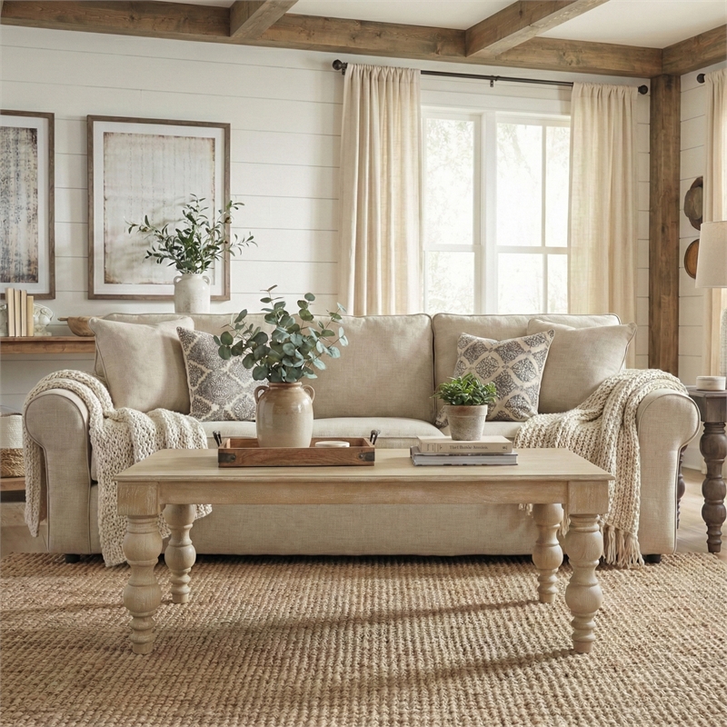 Casartis Living James Rectangular Farmhouse Solid Wood Coffee Table in Natural