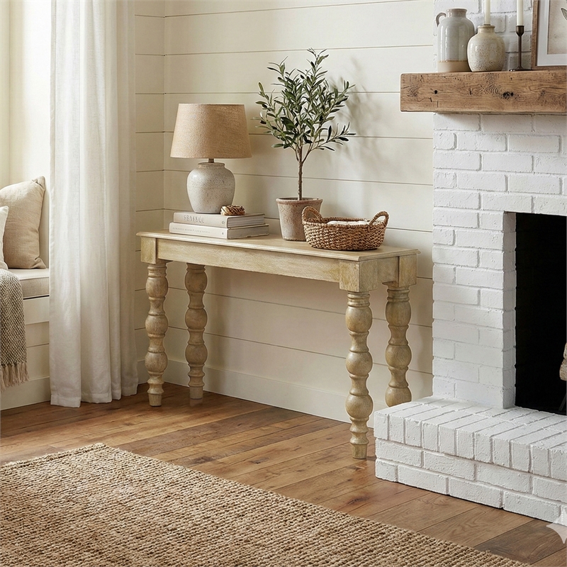 Casartis Living James Farmhouse Solid Mango Wood Console Table in Natural