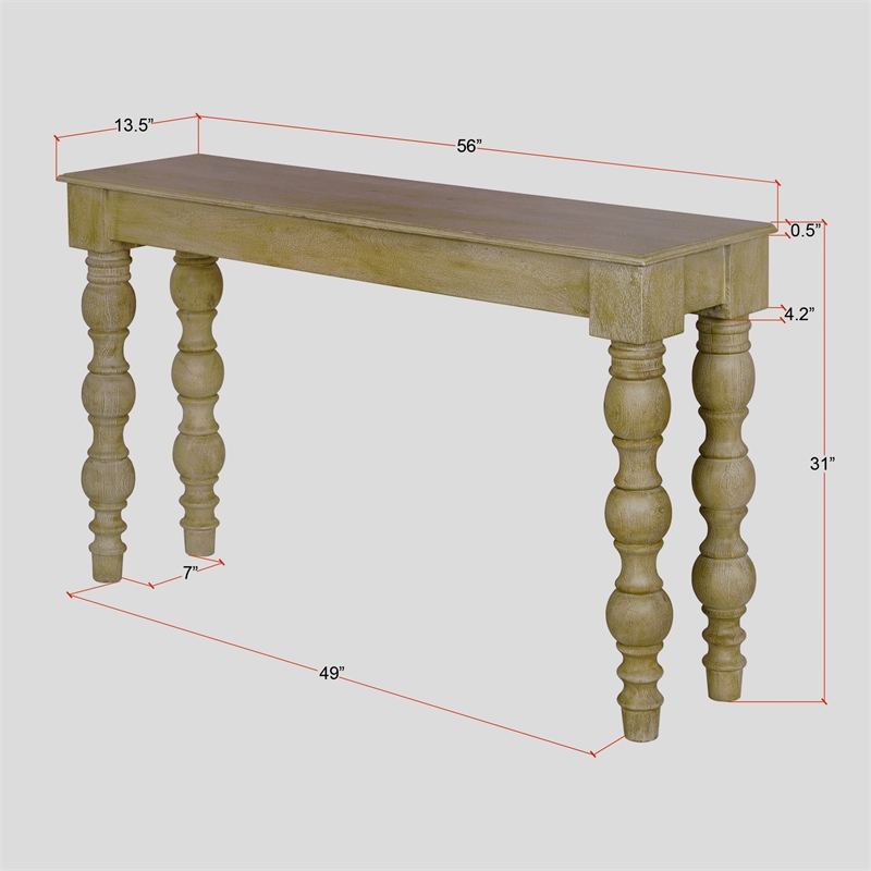 Casartis Living James Farmhouse Solid Mango Wood Console Table in Natural