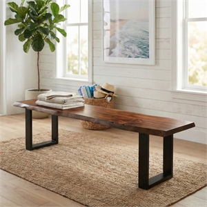 Casartis Living Legacy 78&quotL Solid Wood Live Edge Dining Bench in Brown & Black