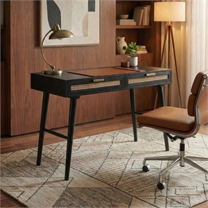 Casartis Living Atlas Cane Mid Century Modern Solid Wood Desk in Black