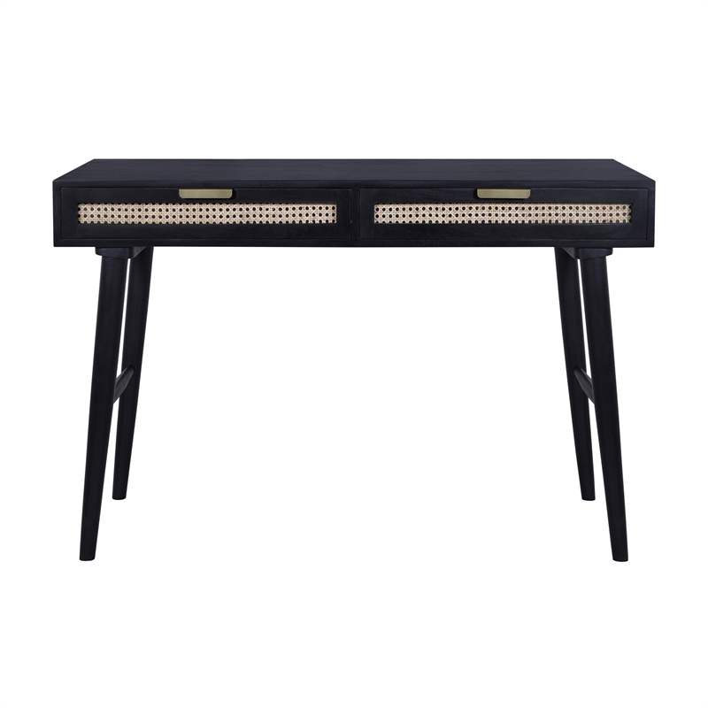 Casartis Living Ella Cane Solid Wood Desk w/ Built-in-Outlet in Black