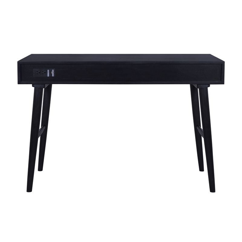 Casartis Living Ella Cane Solid Wood Desk w/ Built-in-Outlet in Black