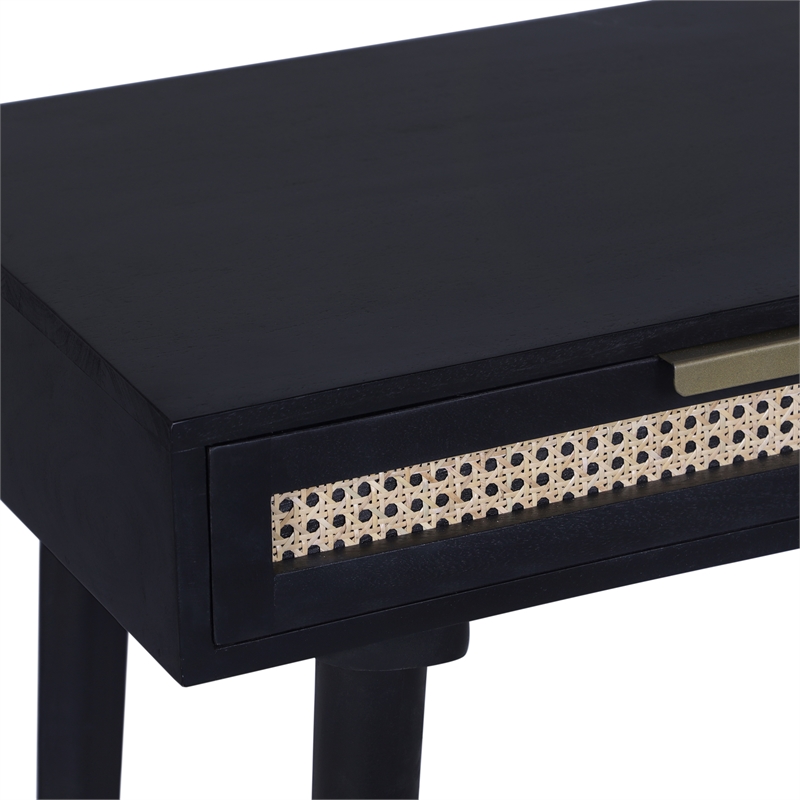 Casartis Living Ella Cane Solid Wood Desk w/ Built-in-Outlet in Black