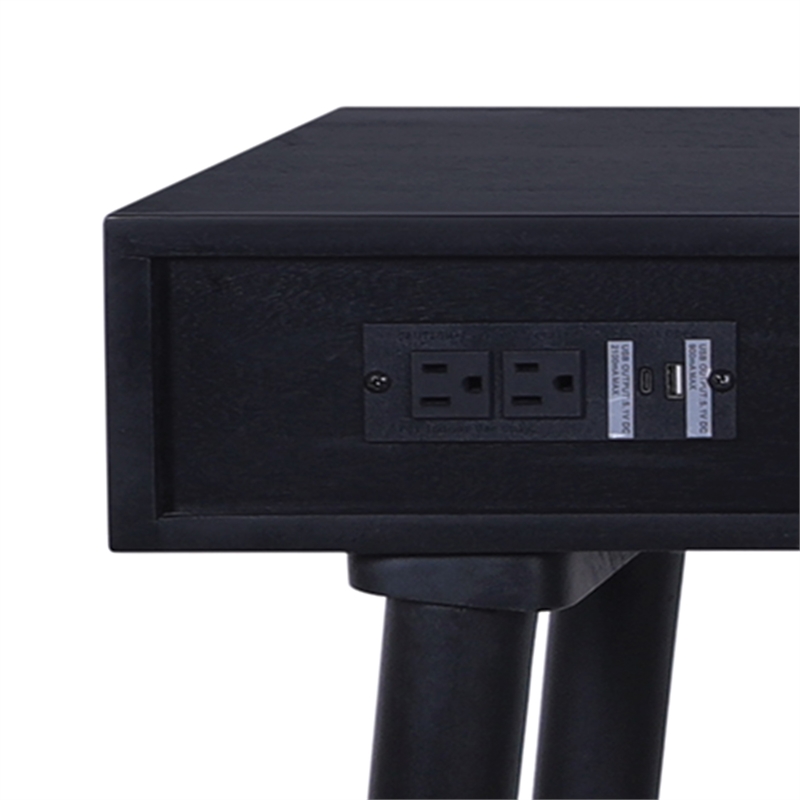 Casartis Living Ella Cane Solid Wood Desk w/ Built-in-Outlet in Black