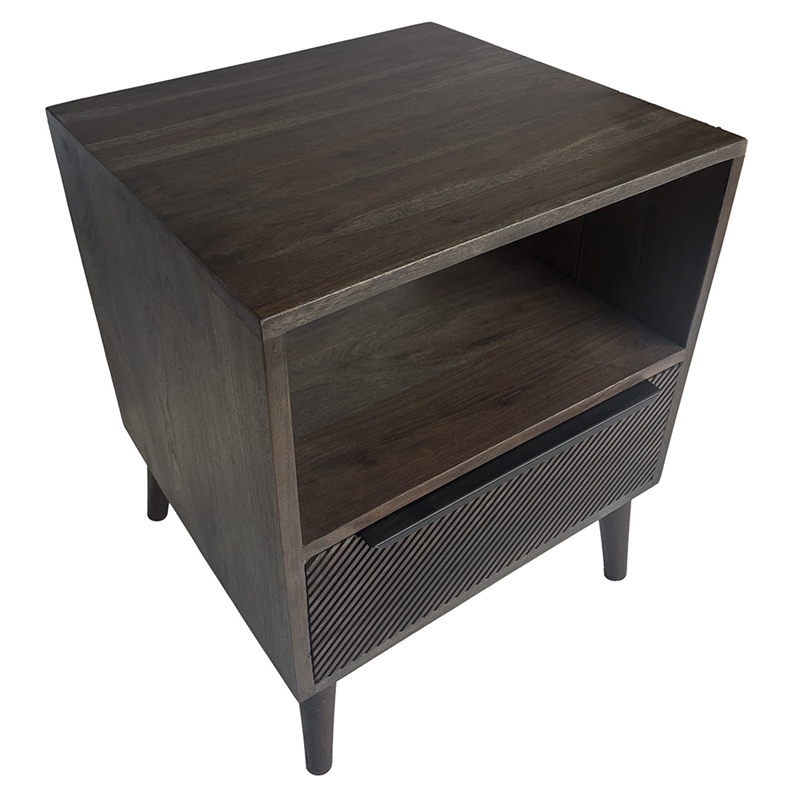 Mid-Century Modern 18W Solid Wood Nightstand with Drawer in Gray