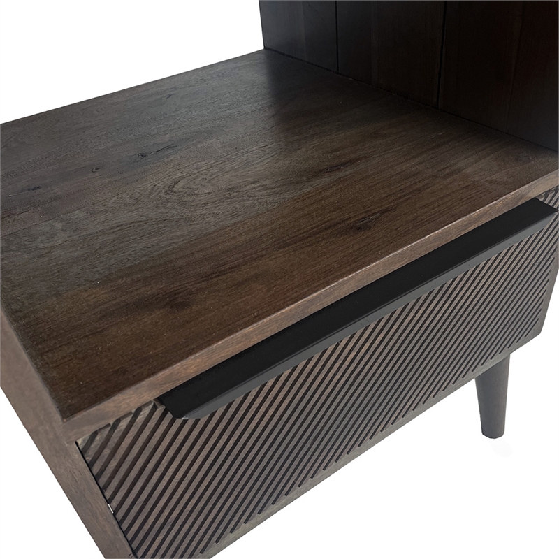 Mid-Century Modern 18W Solid Wood Nightstand with Drawer in Gray