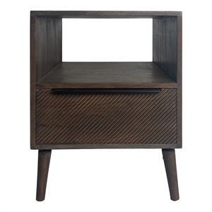 Mid-Century Modern 18W Solid Wood Nightstand with Drawer in Gray