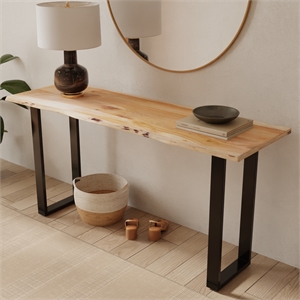Casartis Living Transitional 70&quot Solid Wood Live Edge Console in Natural & Black