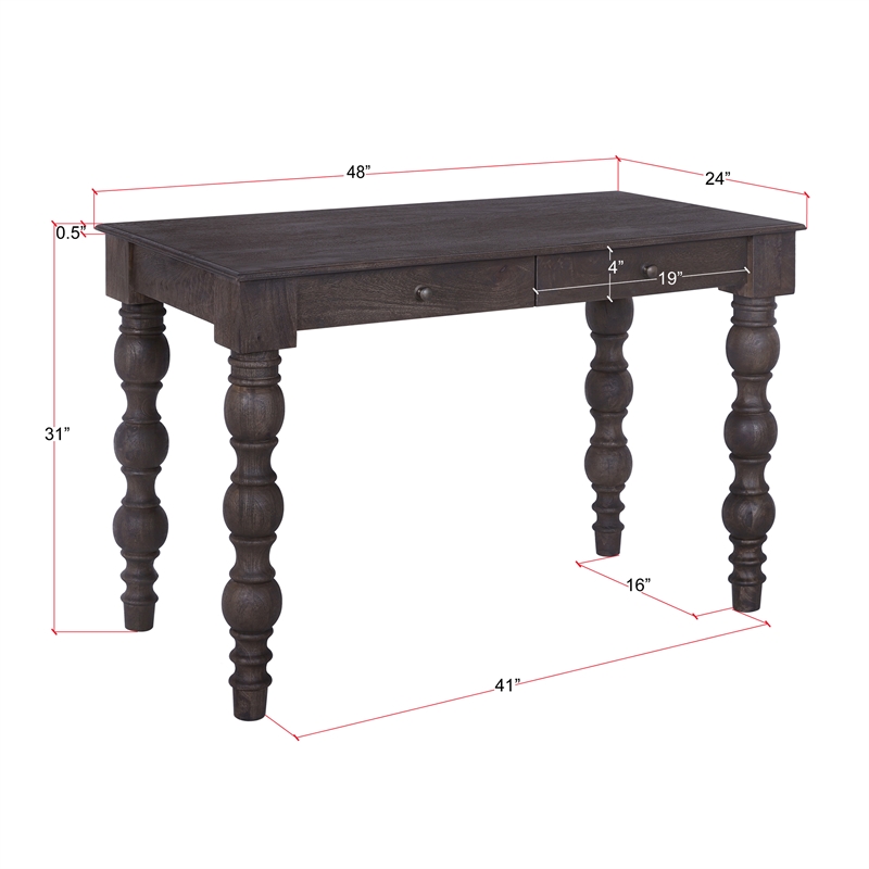 Casartis Living French Country Solid Wood Desk in Coffee Brown