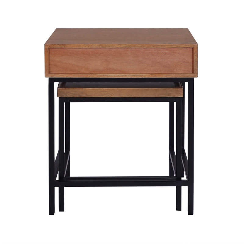 Casartis Living Atelier Solid Wood Iron Nesting Table Set of 2 in Honey Brown