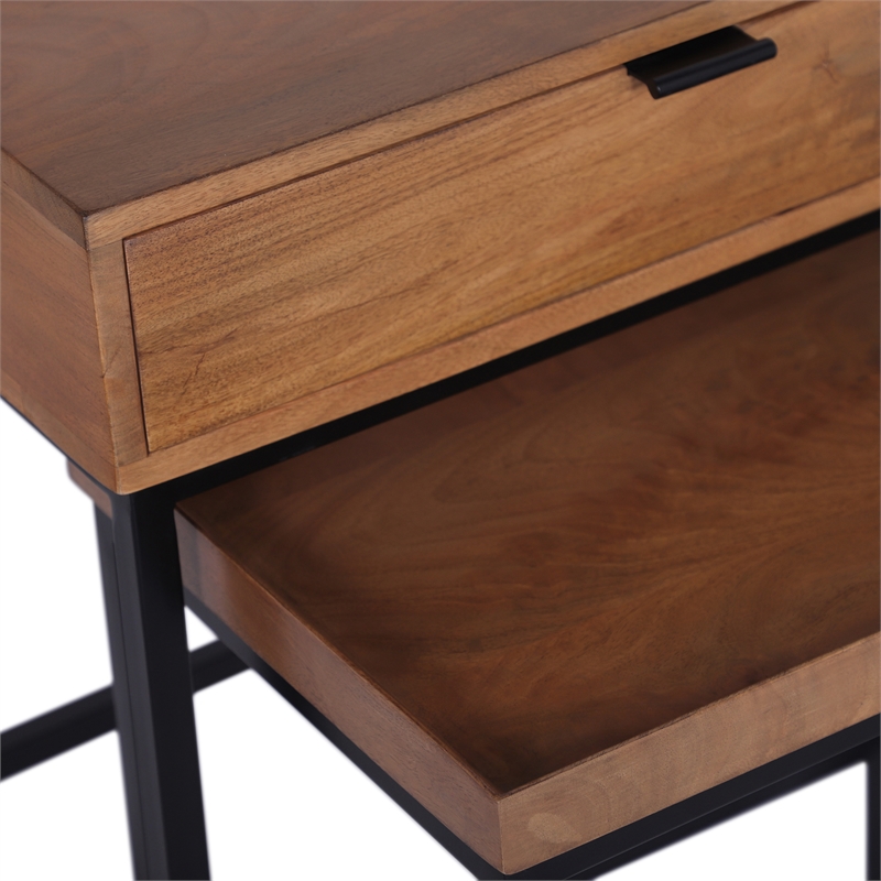 Casartis Living Atelier Solid Wood Iron Nesting Table Set of 2 in Honey Brown