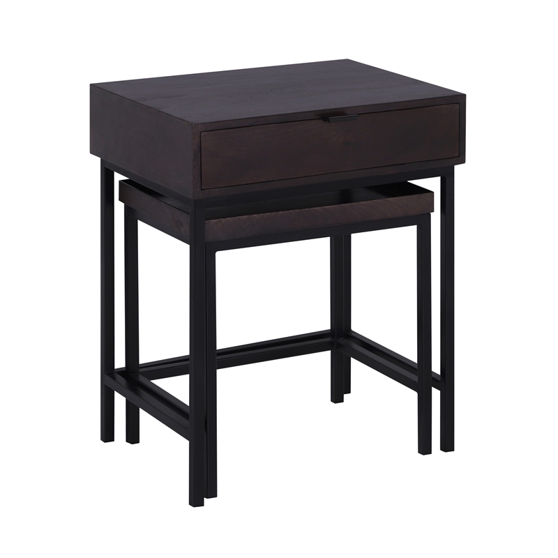 Casartis Living Atelier Solid Wood Iron Nesting Table Set of 2 in Choco Brown