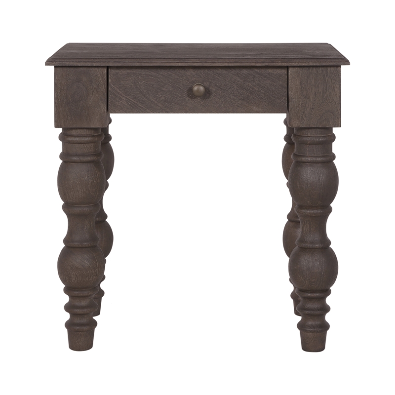 Casartis Living French Country Solid Wood Side Table with Drawer in Coffee Brown