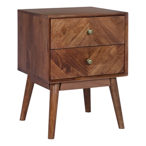 Casartis Living Geometric Mid-Century Solid Wood Nightstand in Acacia Brown